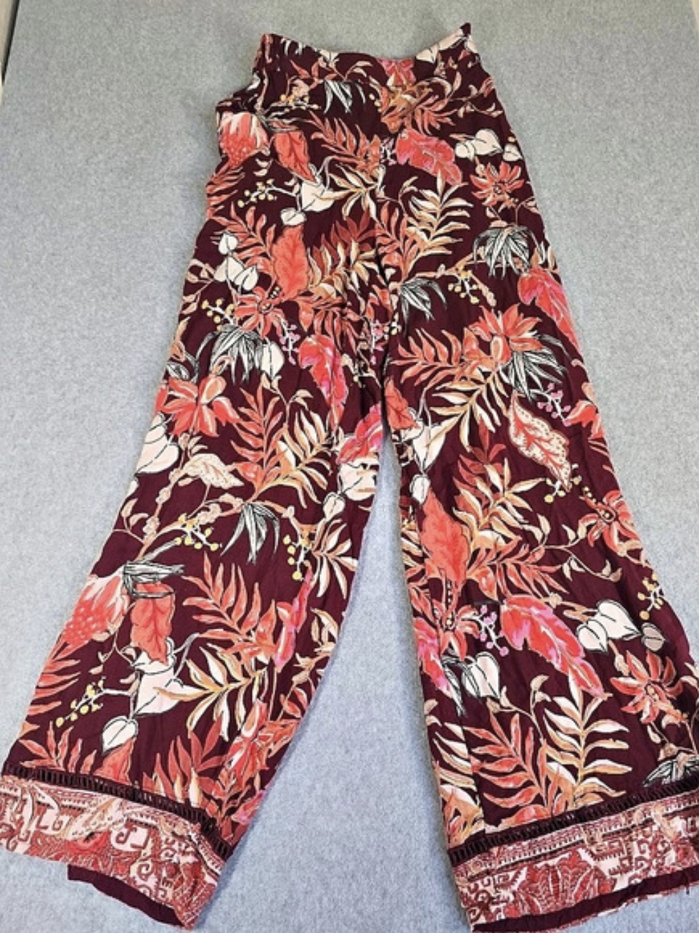 Angie Burgundy Floral Boho Palazzo Pants Small